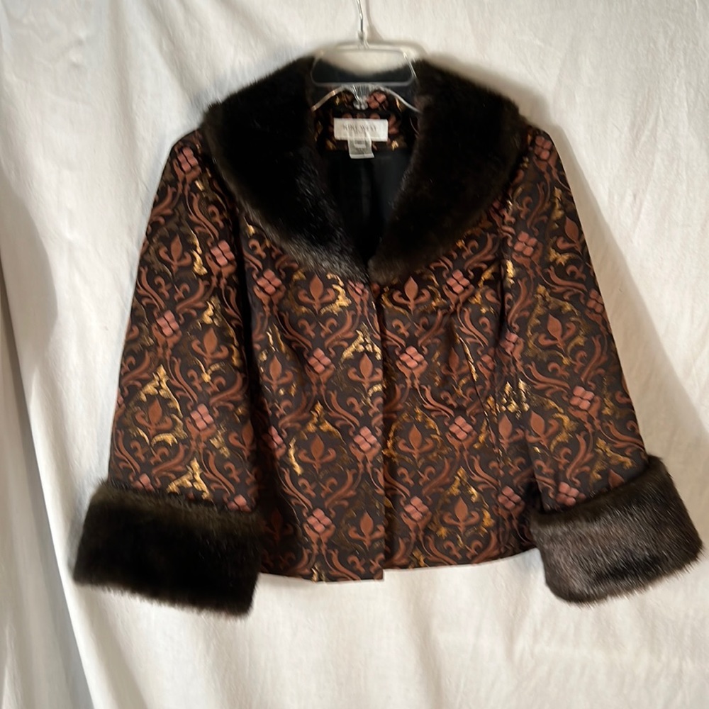 Nine West Metallic Jacket with Removable Faux Fur Collar and Cuffs